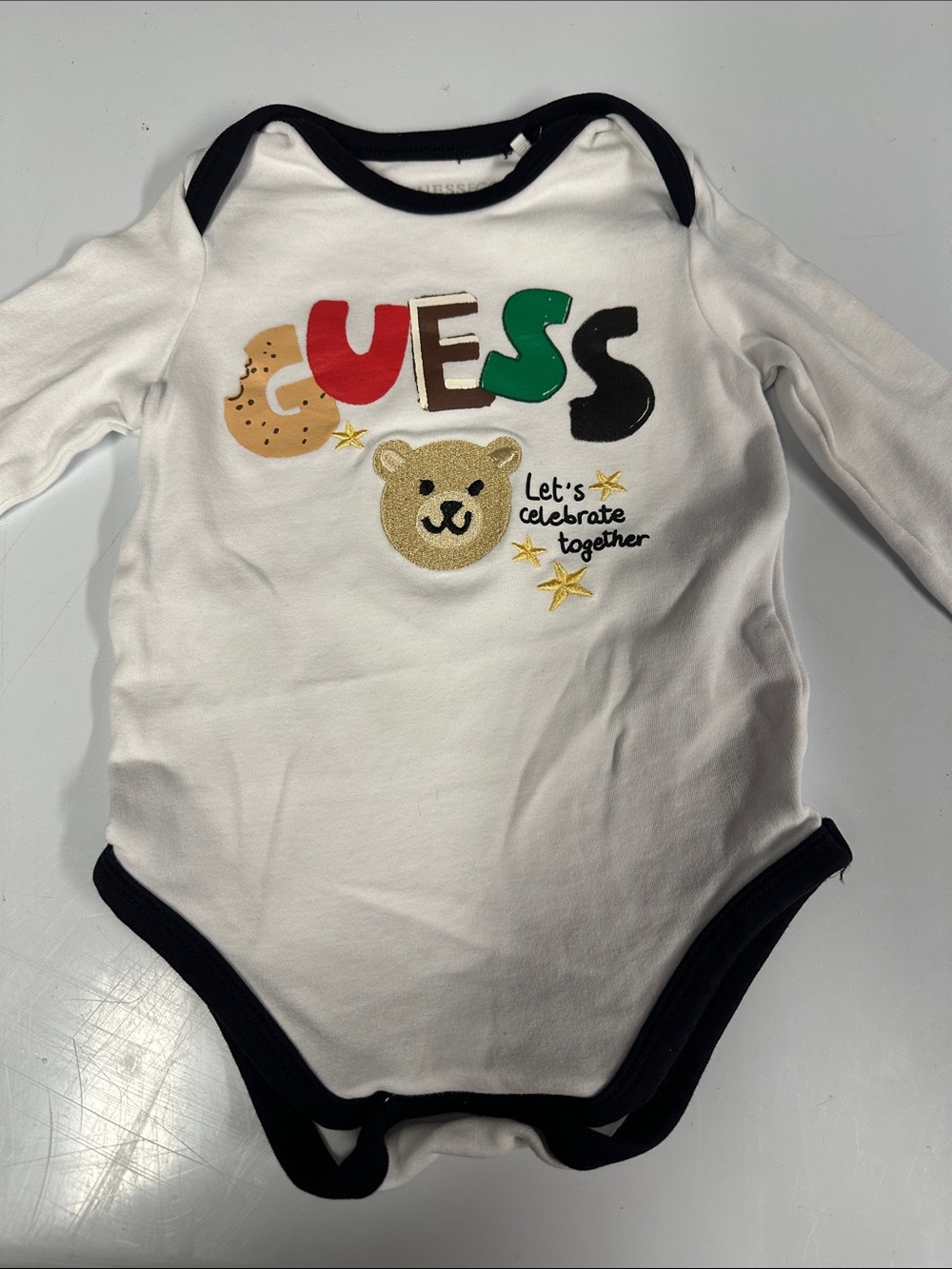 GUESS White Long-Sleeve Baby One-Piece Bodysuit